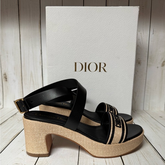 Christian Dior Calfskin Raffia Embroidered Dway Platform Sandals Sz 38.5 / 8.5 - Picture 5 of 16